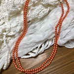 送料込・オレンジパールの上品なネックレス・長さ89㎝