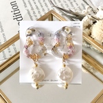 特価【pierce ❁︎ earring 】うねうねお花のリング × 上品コインパール color▶pink BLUE
