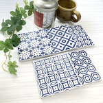 イタリア製タイルコースター5枚フルセット★ブルー★バティック柄