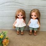 2人分　パステルカラー×抹茶ミルク　ミキちゃんマキちゃん　かぼちゃパンツ　フリルのトップス　ミキマキ　服　リカちゃん