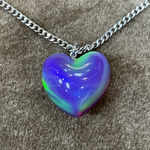 🌈京セラオパールハート形ユメカワパープルにグリーン遊色オーロラネックレス❤️🌈