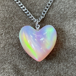 🌈京セラオパールハート形薄いピンクにゴールド遊色オーロラネックレス❤️🌈