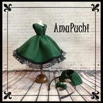 ３点セット†ゴシック風ドレス＆ケープ＆ヘッドリボン-dark green-