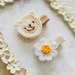 ✿ 【SALE】 2点セット　ベビーヘアクリップ　くまちゃん＆マーガレット　新生児　赤ちゃん　ヘアピン