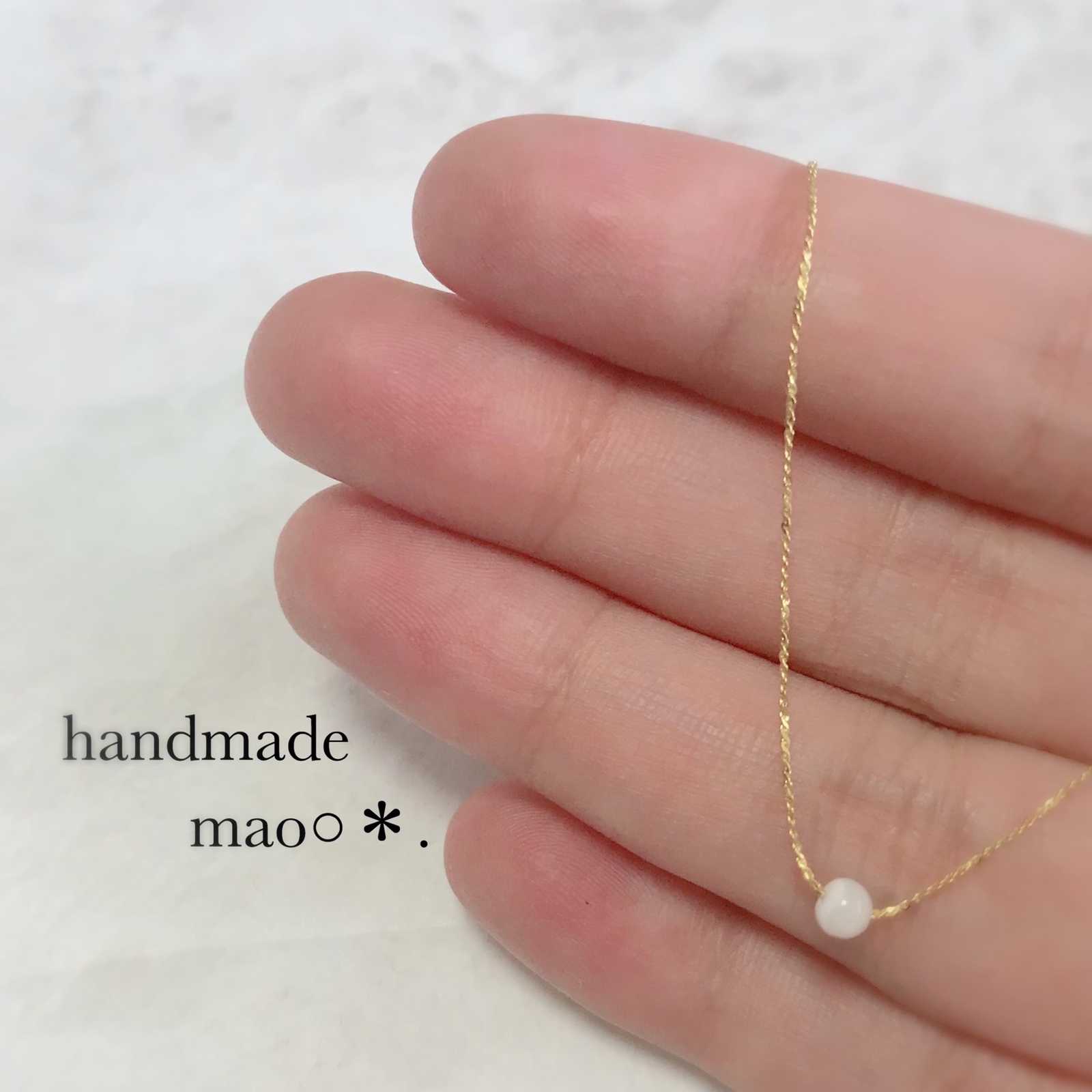 極細チェーン マザーオブパール ネックレス ハンドメイド ゴールド 