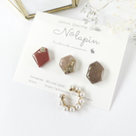 -kakera- 　ニュアンスミニピアス/イヤリング　3点セット　パールイヤーカフ付き【くすみレッド】