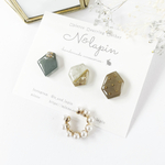 -kakera- 　ニュアンスミニピアス/イヤリング　3点セット　パールイヤーカフ付き【くすみブルー】