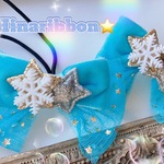 雪の結晶❄️プチギフト大人気♡ベルベット♡チュール♡親子や姉妹でお揃いも♡発表会⭐️キッズリボンヘアゴム2点セット