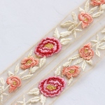 インド刺繍リボンᢂフラワー【ピンクフラワー】インド刺繍/刺繍リボン/リボン/シルクリボン/トリム/ブレード/ジャガードリボン/チロリアンテープ/レース/チュール