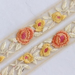 インド刺繍リボンᢂフラワー【オレンジフラワー】インド刺繍/刺繍リボン/リボン/シルクリボン/トリム/ブレード/ジャガードリボン/チロリアンテープ/レース/チュール