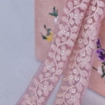 インド刺繍リボンᢂパステルワントーン【ローズ】インド刺繍/刺繍リボン/リボン/シルクリボン/トリム/ブレード/ジャガードリボン/チロリアンテープ/レース/チュール
