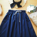 コットンリネンのシンプルギャザースカート☆フリーサイズ　ネイビ