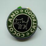マカロンポーチ　50ミリ　ねこ柄　リボン緑
