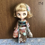 No.174 アイシードール　ネオブライス　りかちゃん振袖　花青海波金彩しぼり　茶灰