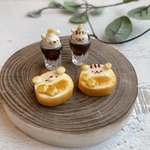 【受注製作】ミニチュアどうぶつキャラメルトースト&カフェオレフロートセット♪［くまorシマリス］［ピアス、イヤリング、チャーム加工可能］