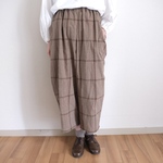 チェック　リネンセミワイドパンツ　