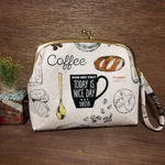 Coffeeカフェ&キャンバス生地Blackがま口ポーチ【通帳入れ】