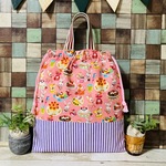 ☆フォロワー様1000人☆ありがとうございます記念☆　昭和レトロ　ハイカラ　横丁　うさぎ　ケーキ　ピンク系  持ち手付き巾着袋　縦35×横30　体操着袋　体育袋　お着替え袋　サイズオーダー