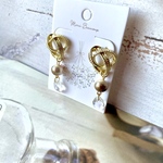 (316L)秋色コットンパールとスワロフスキーのピアス