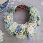 Jolie botanique＜mint×aqua＞＊ハーフムーンリース＊プリザーブドフラワー＊お花＊ギフト＊結婚祝い＊新築祝い＊お誕生日祝い＊フラワーギフト