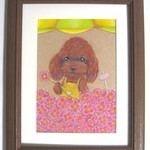 トイプードルの花屋さん■手描き原画■額装