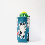 おでかけ猫さんのペットボトルカバー　ブルーグリーン
