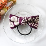 インド刺繍リボンヘアゴム/ポニーフック/バレッタ パープル