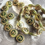 再入荷　光るレア【4コセット】JIRI＊IVANA#czech beads#チェコビーズSUN太陽🌞17㎜ mable peridot green＊black/bronze