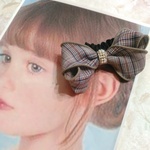 シュシュ　大人　リボン　りぼん　秋冬　チェック　ヘアアクセサリー　ビジュー　シュシュ　ヘアアクセ　茶色