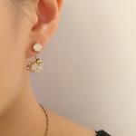 3way  一粒スワロフスキー ピアス 花