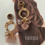 RUKIRIRIA #589 レオパード×ブラウン花びらピアス  大ぶりピアス フラワー
