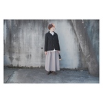 コットンリネンのタックスカート　ライトグレー