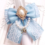 カラー変更可能♡ Bタイプ♡ キンブレリボン スカイブルー×白レース イニシャルパールチェーン♡