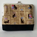 Brパリで暮らす黒ネコちゃん柄 がまぐちお薬手帳ポーチ