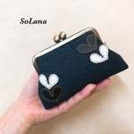 ご依頼品◇モノクロハート◇ショルダーと横ひねりがま口2点セット