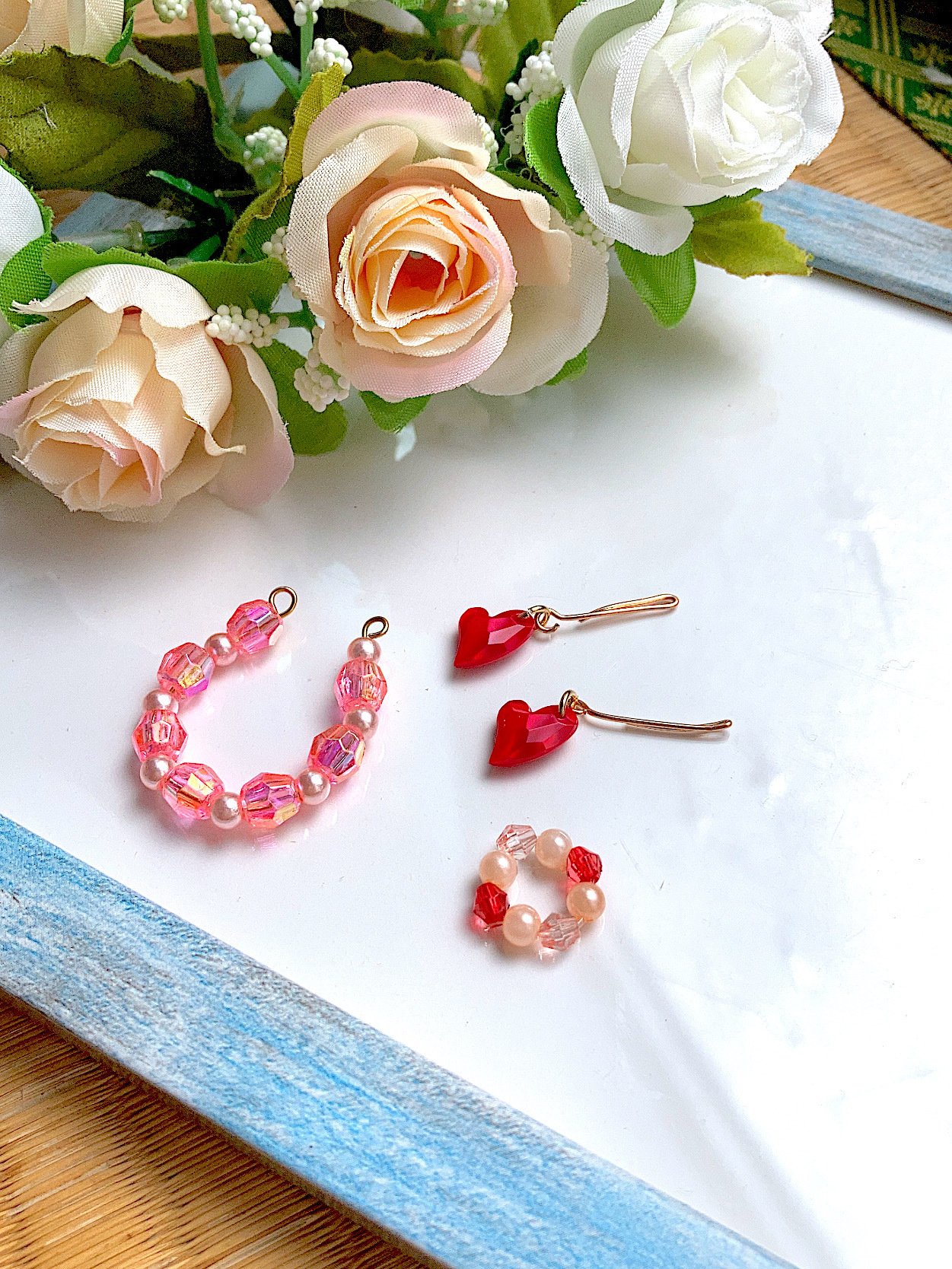 N183 リカちゃん ネックレス ピアス 5点セット ハンドメイド ピンク 花