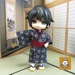ねんどろいどどーるサイズ　麻の葉柄の着物/濃紺