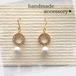サークル × コットンパール ピアス