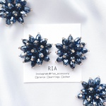 ♢flower navy bijouピアス/イヤリング♢  大ぶり/ビジュー/ネイビー/フラワー/大人/キラキラ/シルバー