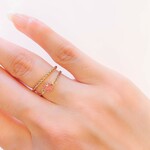 【NEW１点限定】スワロフスキーつきチェーンリング×人気の細身リングのセット＊重ね付け＊ピンク×ゴールド＊ステンレス