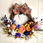 No.wreath-15384★ハロウィンリース21-(20)　オバケ&ジャックオランタン　40x45cm・アートフラワー/造花リース/大型リース