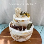 [送料無料] No.2 ユーカリとくまさんのネイキッド風クレイケーキ♡2段　フェイクケーキ
