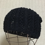 夏🌴先取りSALE🌟ナチュラルブラックのウオッシャブルコットン🌿で編んだ透かし模様のロングキャップ