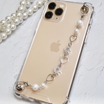 79. キーリングハンガー　スマホケース　iPhoneケース　ストラップ　全機種　スマホチェーン　スマホリング　キーリング　キーリングチェーン　シルバー　パール