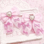 ピンク×ピンクギンガムチェック♡ リボンヘアクリップ♡ ロリータファッションや量産型コーデに🎀