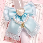 Cタイプ♡ カラー＆イニシャル変更可能♡ キンブレリボン♡ ライトブルー×白レース イニシャルパールチェーン♡