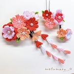 つまみ細工のお花いっぱい髪飾り(レッド)【つまみ細工 髪飾り　七五三　卒業式】