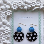 ターコイズブルー×水玉ドットがレトロでアンティーク*おしゃれな秋冬大ぶりピアス*イヤリング//dot earrings//