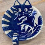 トラ猫ちゃんの小皿　藍色