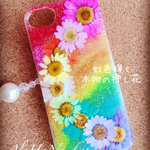 虹色輝く押し花ケース　全機種対応 スマホケース iPhoneケース